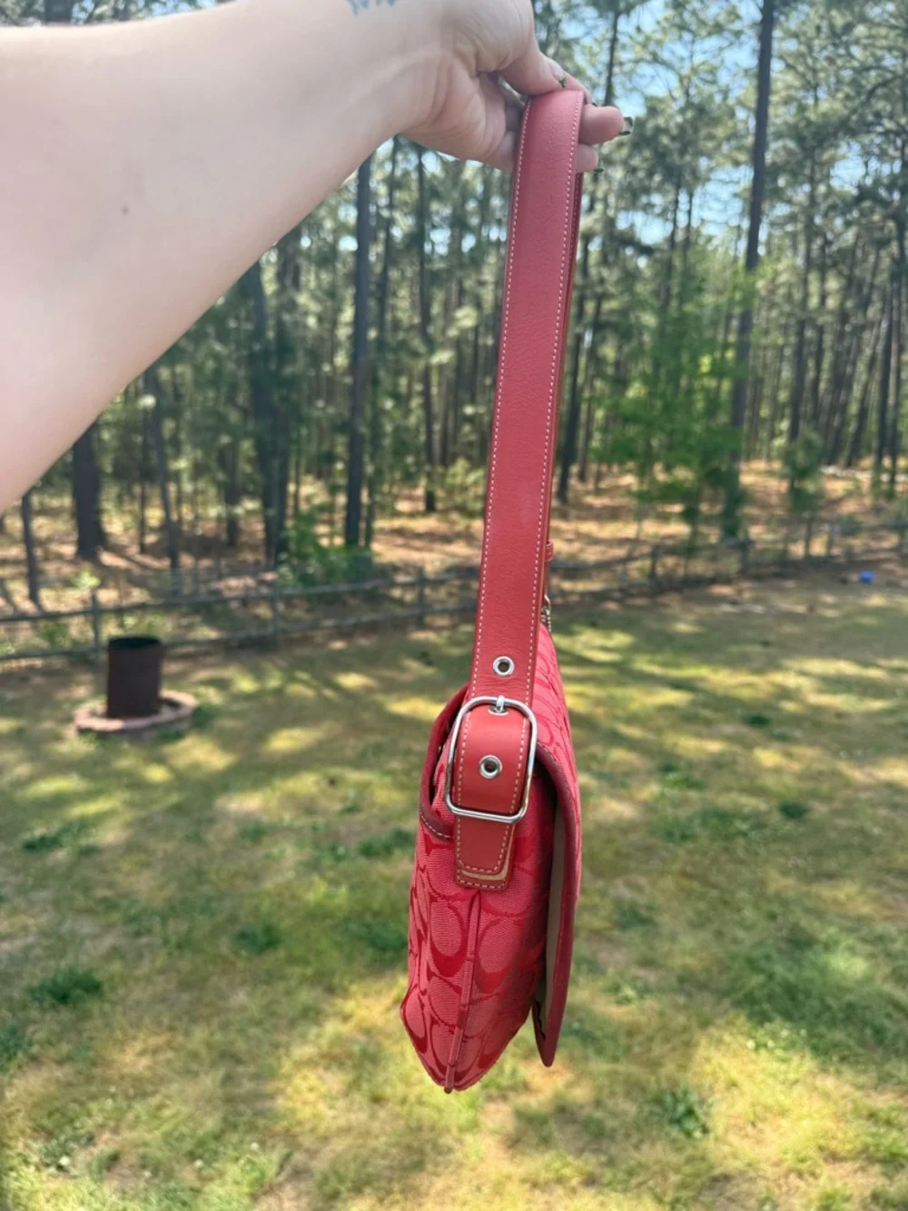 Coach Red Signature Jacquard Saddle Shoulder Bag - Picture 2 of 7